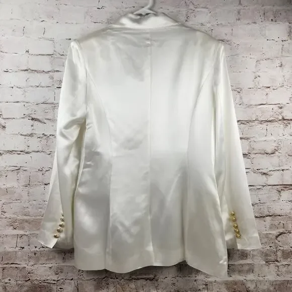 Retrofete Saige Double Breasted Blazer in Ivory Size XL NWT Satin Gold Button - Picture 7 of 14